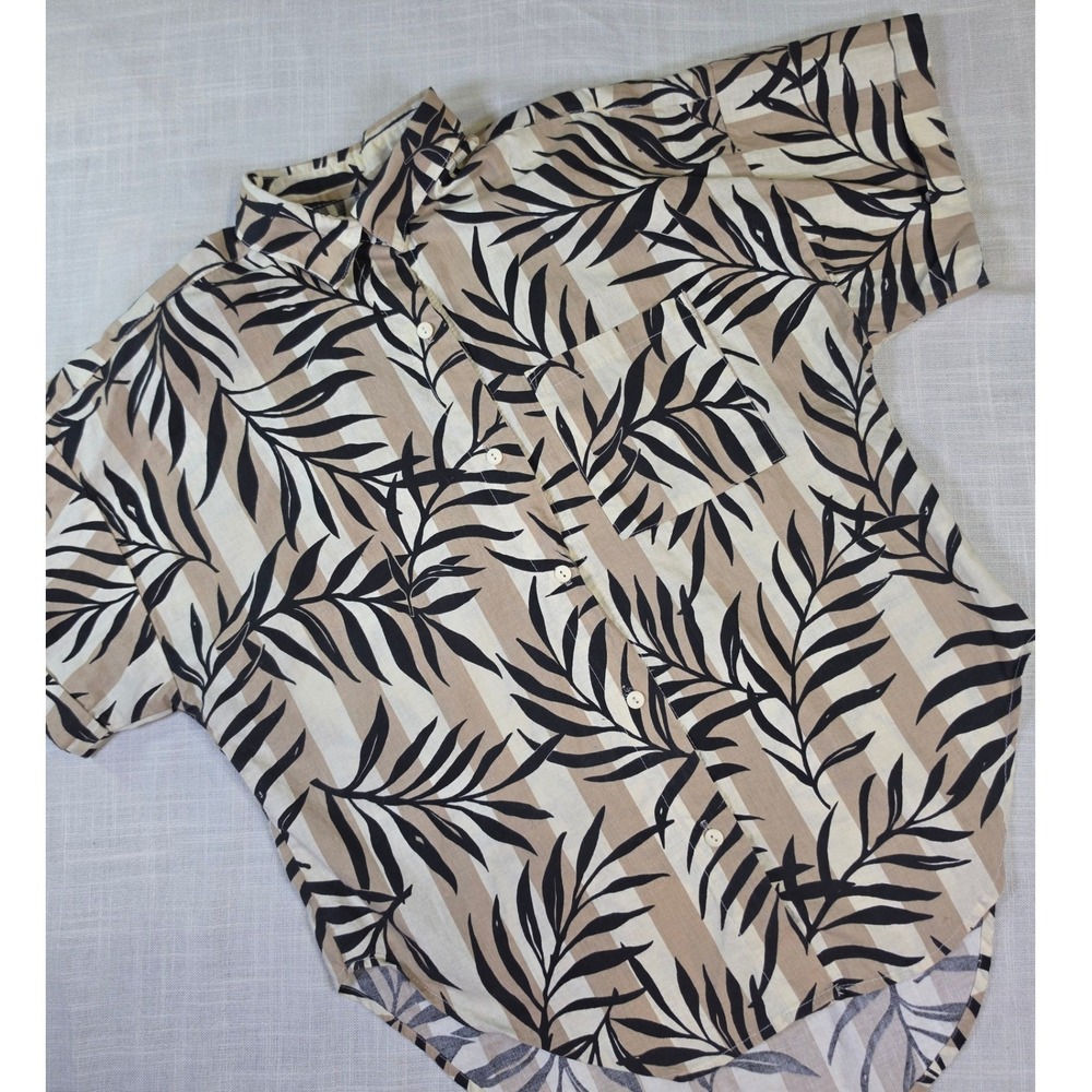 Swat Vintage Mens Large Palm Leaf Striped Button Down Shirt Cotton Made in USA
